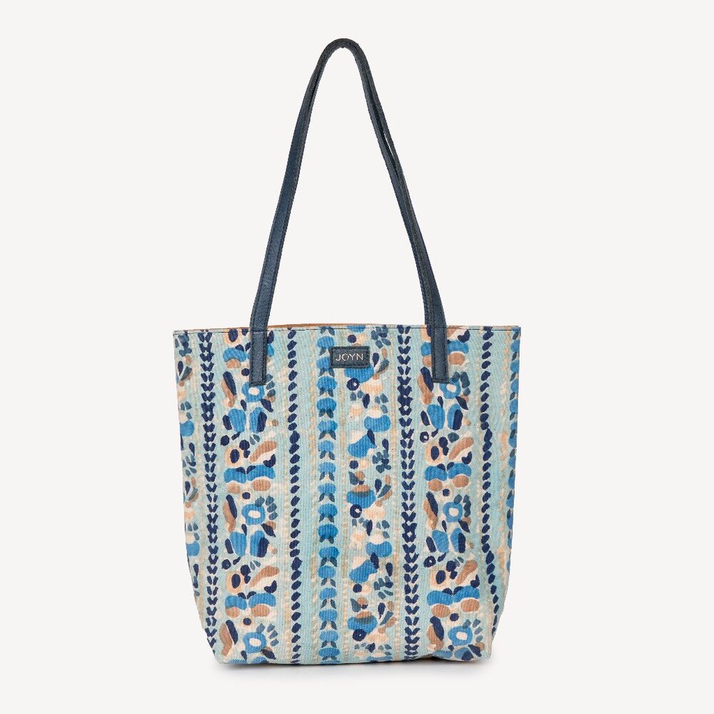 Blue Floral Block Printed Tote Bag NWT